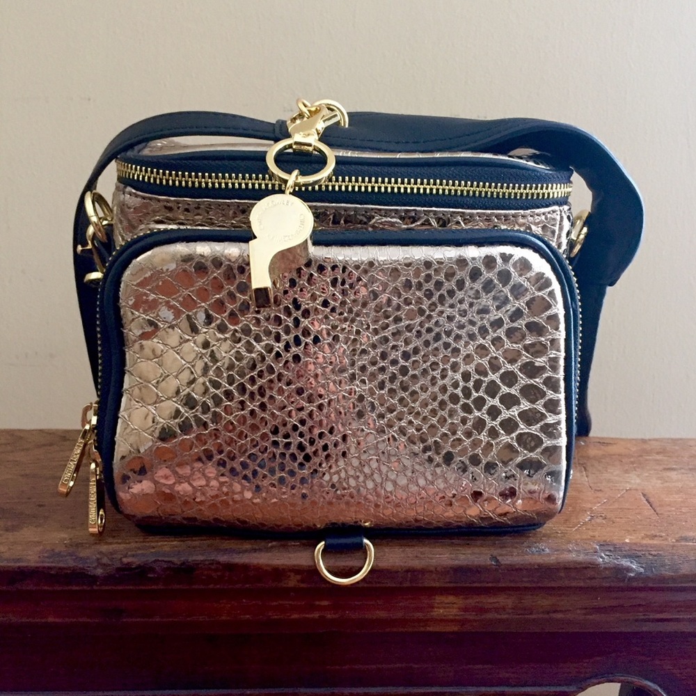 NEW Cynthis Rowley Gold Snake Print Camera Bag